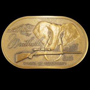 Weatherby Magnum Calibers Elephant Rifle Belt Buckle Solid Brass Vintage USA